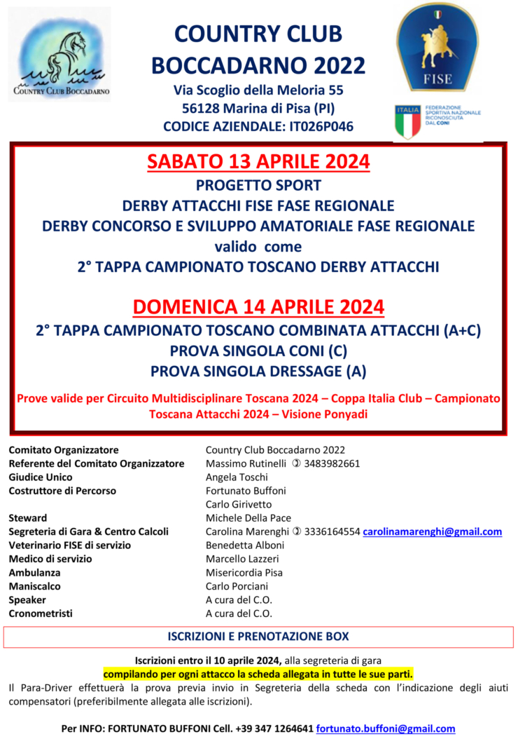Pisa, Combinata + Derby FISE Toscana @ ASD Boccadarno 2022, via Scoglio della Meloria 55